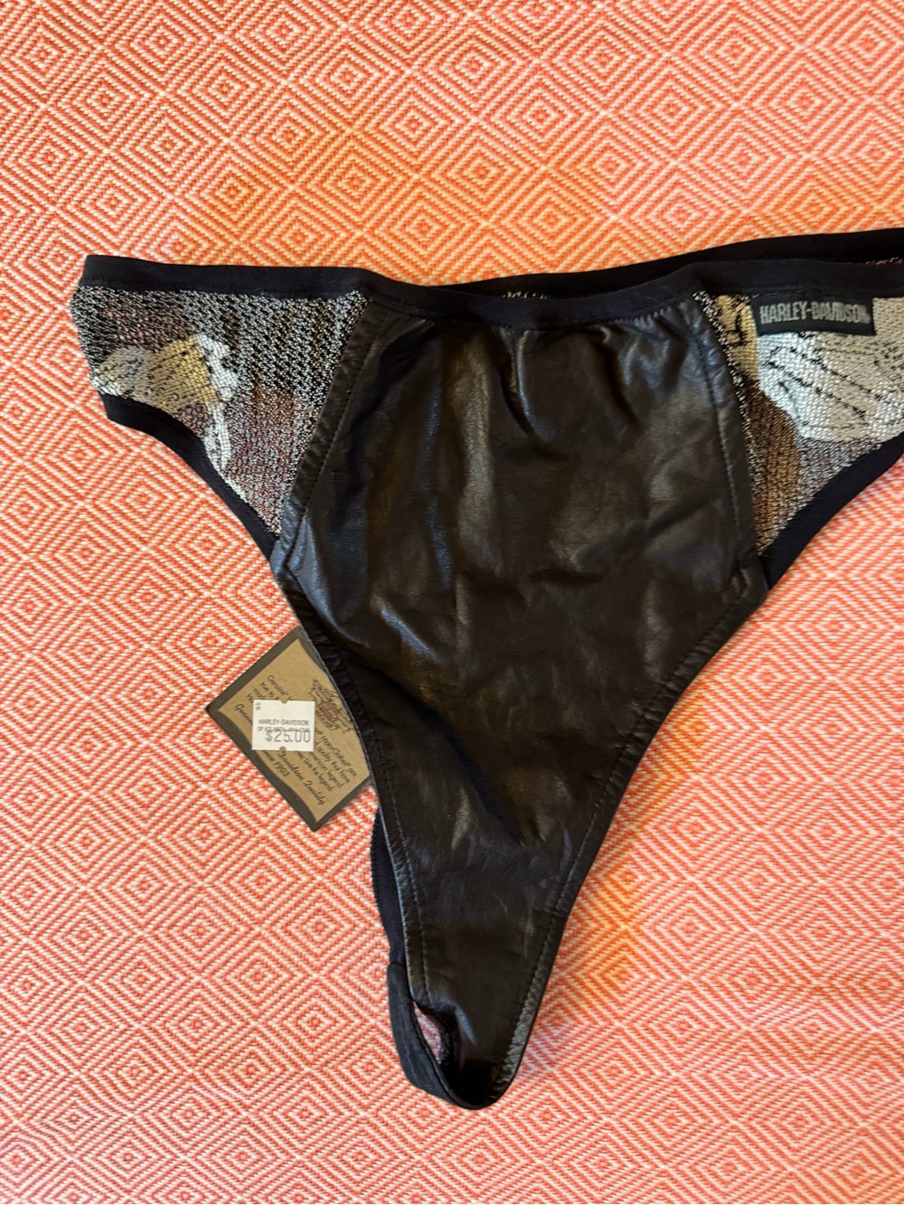 Medium Harley-Davidson Black Faux leather and grey mesh High-Cut Thong.